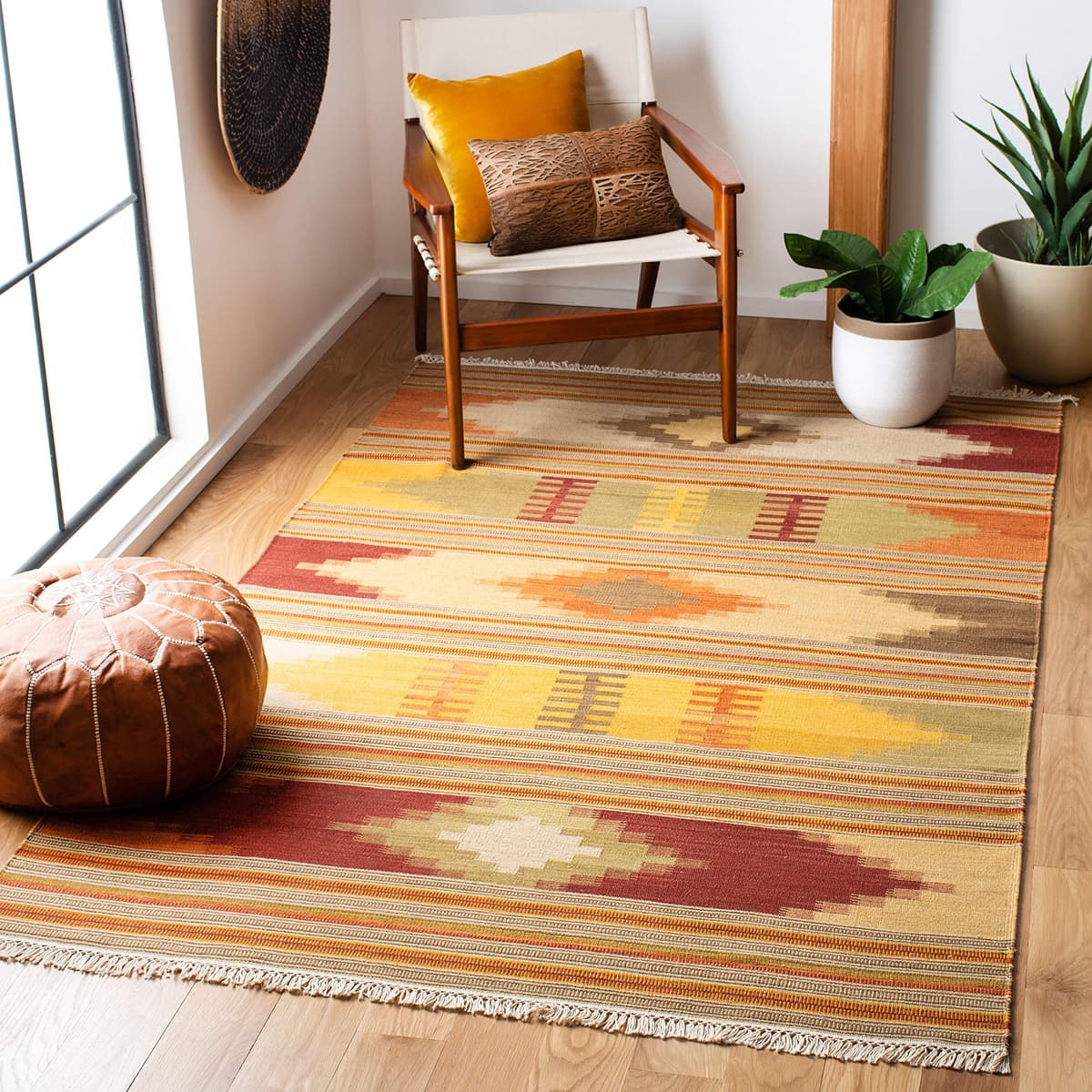 SAFAVIEH Kilim NVK177A-9 Alfombra kilim tejida a mano 9' x 12' Rojo y multicolor