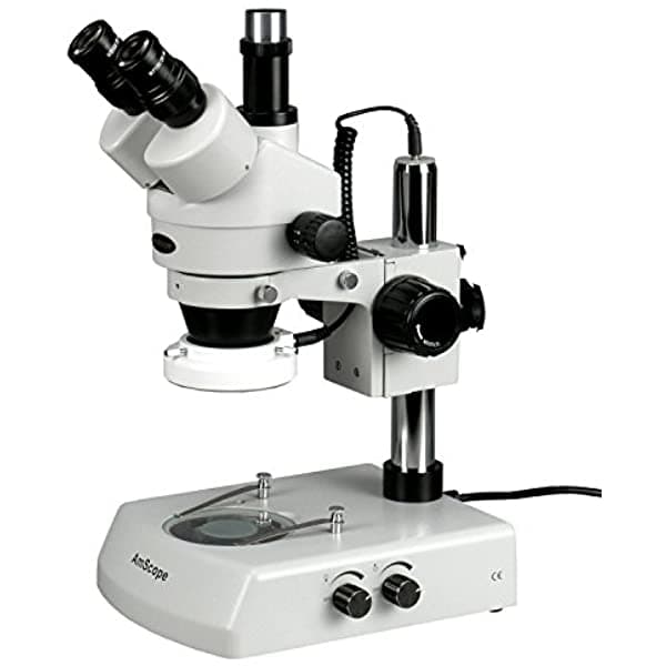 AmScope SM-2TZ-LED Microscopio Profesional Trinocular con Zoom Estéreo, Oculares WH10x, Aumento 35X-90X, Objetivo de Zoom 0.7X-4.5X, Iluminación LED, Soporte de Pilar Superior e Inferior, 110V-120V, Incluye Lentes Barlow 0.5X y 2.0X