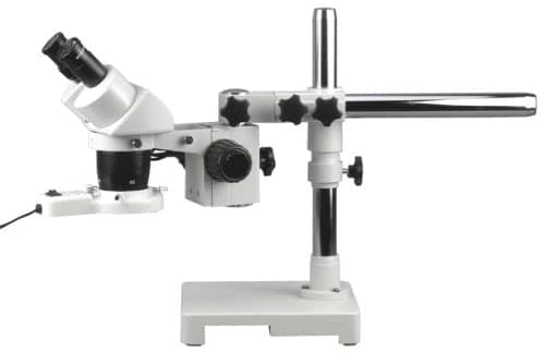 AmScope SW-3B13Z-FRL microscopio estéreo binocular, oculares WH10X, aumento 10X/20X/30X/60X, objetivo 1X/3X, soporte de brazo simple, luz anular fluorescente de 8W, 110V-120V, incluye lente Barlow 2.0X