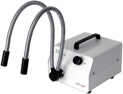 AmScope HL150-AY-1 150W iluminador de luz de fibra óptica para microscopio con doble cuello de cisne
