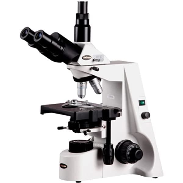 AmScope T690C-PL Microscopio Compuesto Trinocular, Aumento 40X-2500X, Oculares Super-Widefield WH10X y WH25X, Objetivos Acromáticos Infinity Plan, Campo Claro, Condensador Köhler, Platina Mecánica de Doble Capa