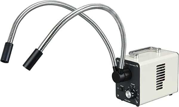 AmScope LED-20WY Iluminador de Microscopio de Fibra Óptica LED de 20W con Doble Cuello de Cisne