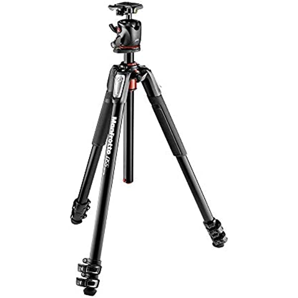 Manfrotto Kit de trípode de aluminio 055 de 3 secciones con columna horizontal y rótula de bola (MK055XPRO3-BHQ2), negro