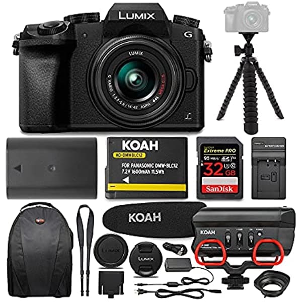 Panasonic Lumix G7 Cámara Digital Con Lente De 0.551-1.654 In F/3.5-5.6 Y Kit De Accesorios De Micrófono Koah (6 Artículos) 4332054379