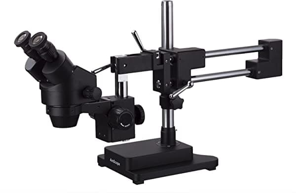 AmScope Microscopio estéreo binocular del zoom 3.5X-90X con el soporte doble negro del auge del brazo SM-4BZ-B