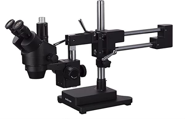 AmScope 3.5X-180X Microscopio Trinocular Estéreo con Zoom con Soporte de Brazo Doble Negro SM-4TZZ-B