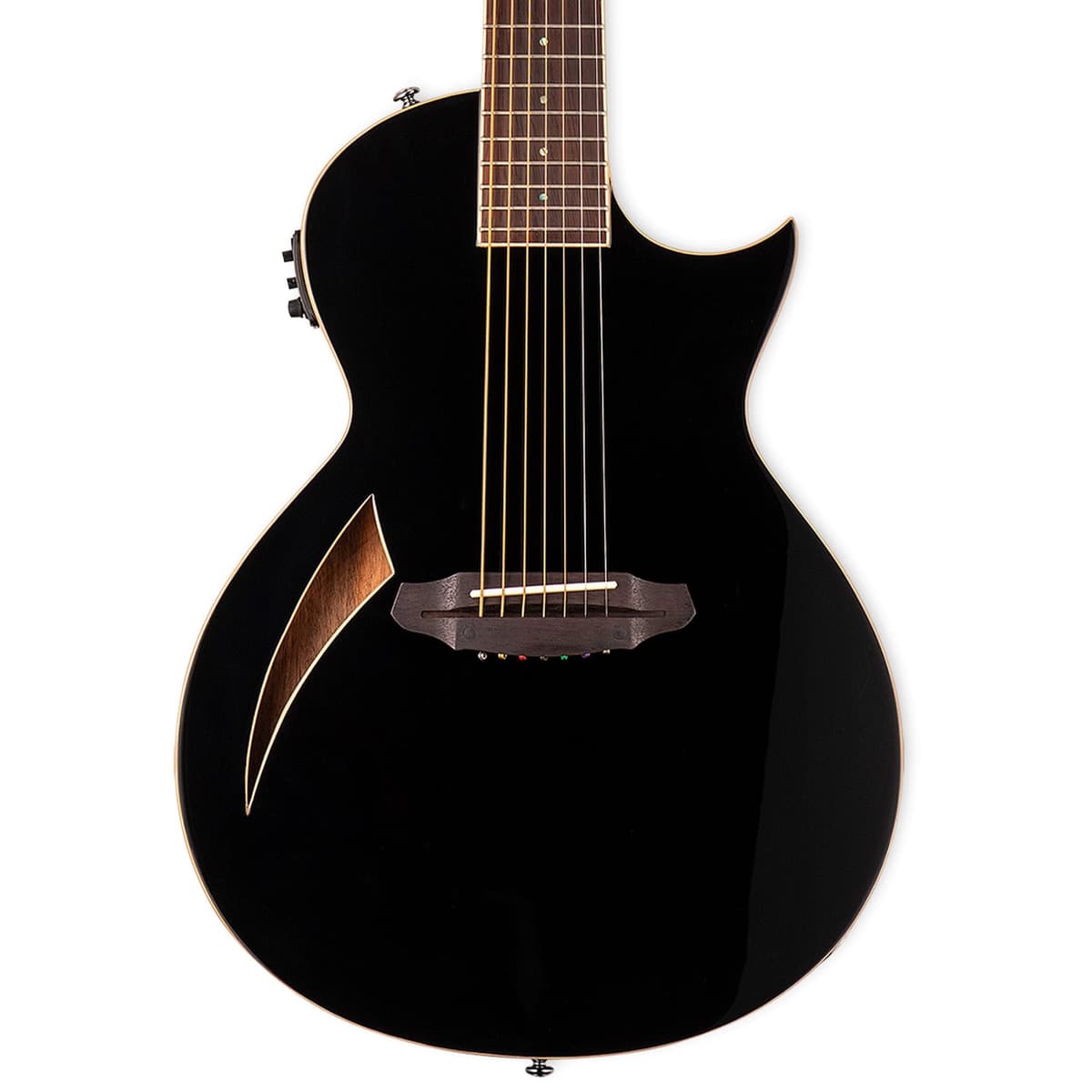 ESP LTD TL-7 Thinline Guitarra Electroacústica 7 Cuerdas, Negra, Diestro, modelo LTL7BLK