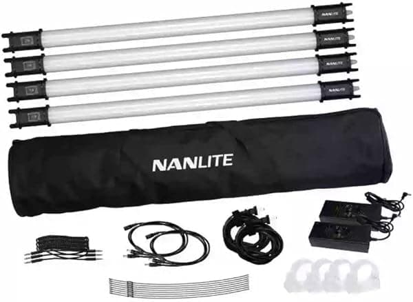 Nanlite PavoTube II - Tubo de luces LED de 15C de 2 pies con cargadores de CA, soportes y kit de 4 luces NL-PT15CII-K4
