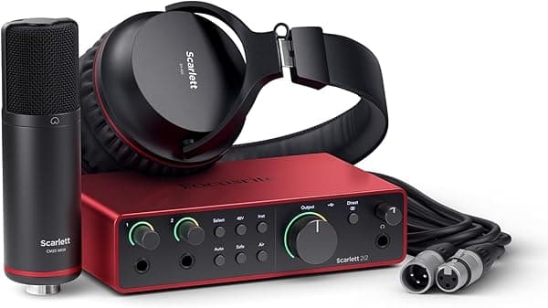 Focusrite Scarlett 2i2 Studio 4th Gen Kit de Interfaz de Audio USB para Compositores con Micrófono de Condensador y Auriculares para Grabación, Streaming y Podcasting. 815301001553