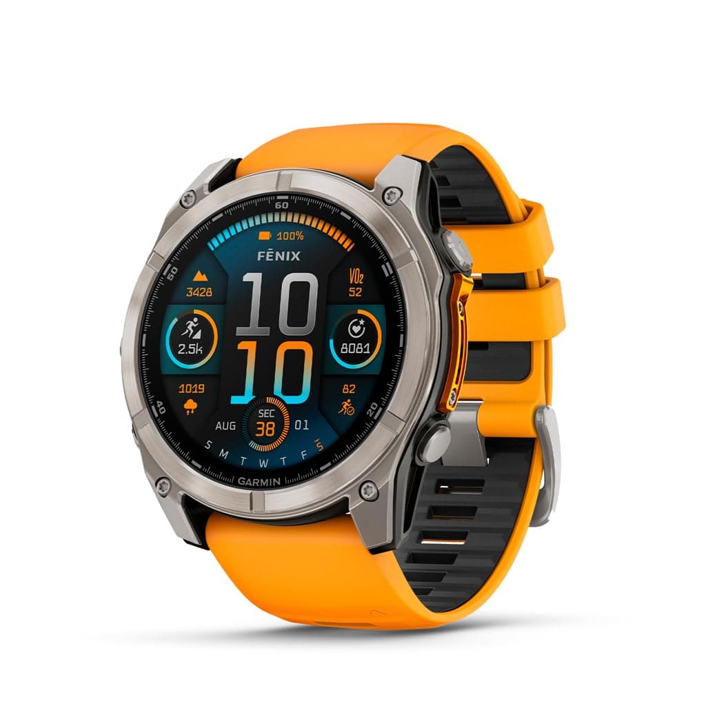 Garmin fēnix 8 Sapphire 51 mm - Reloj GPS multideporte AMOLED, batería larga, sumergible, linterna LED integrada, titanio, correa naranja/grafito A04808