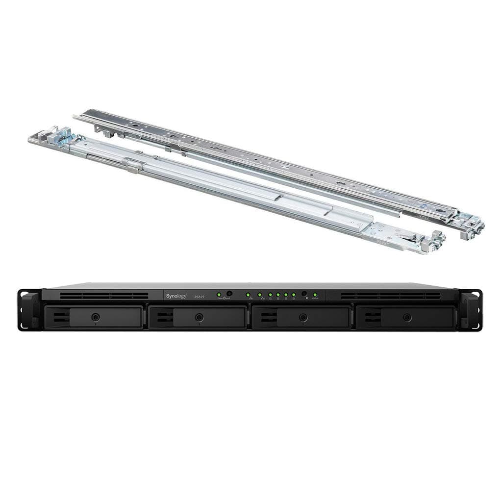 Synology RackStation RS819 NAS Server, CPU RTD1296 1.4GHz, 2GB RAM, 40TB HDD, 2x 1GbE LAN, DSM, incluido kit de rieles