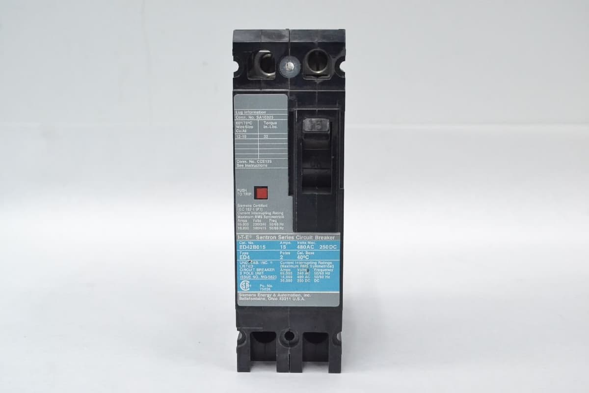 Siemens ED B331812-ED42B015 Interruptor Termomagnético 2 polos 15A 480V 18kA Disyuntor Circuit Breaker