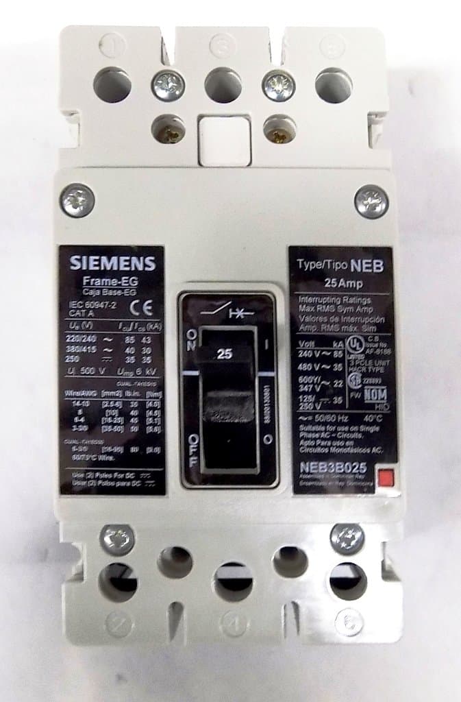 SIEMENS ITE NEB3B025B - Interruptor termomagnético 3 polos 25A 240V, breaker eléctrico industrial, disyuntor Siemens ITE, código NEB3B025B