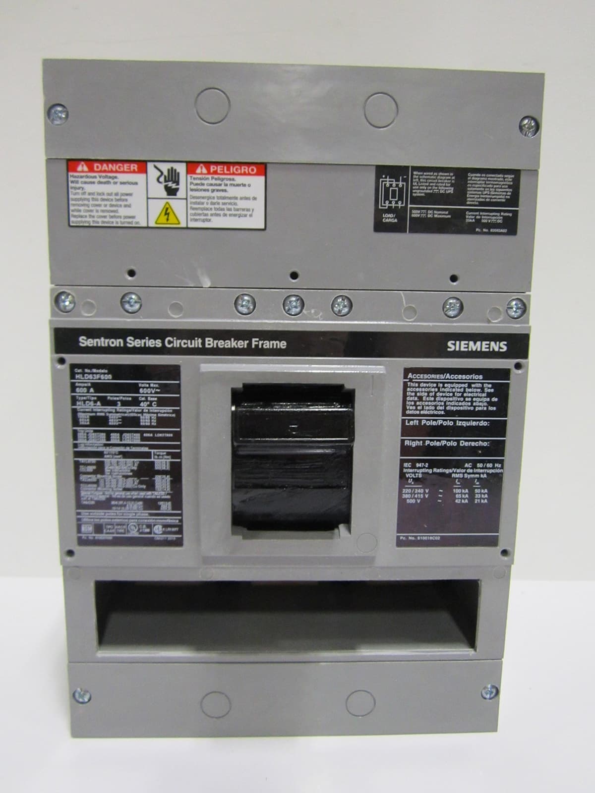SIEMENS HLD63F600 - Marco de Interruptor 600A, Breaker Frame, Disyuntor, Alta Capacidad, Industrial, 3 Polos, Siemens