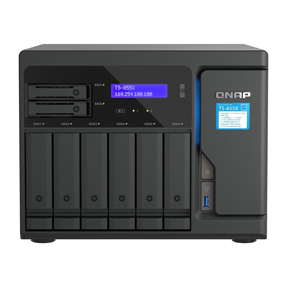 QNAP TS-855X-8G NAS 8 bahías Intel Atom 8 núcleos 10GbE PCIe Gen3 color negro