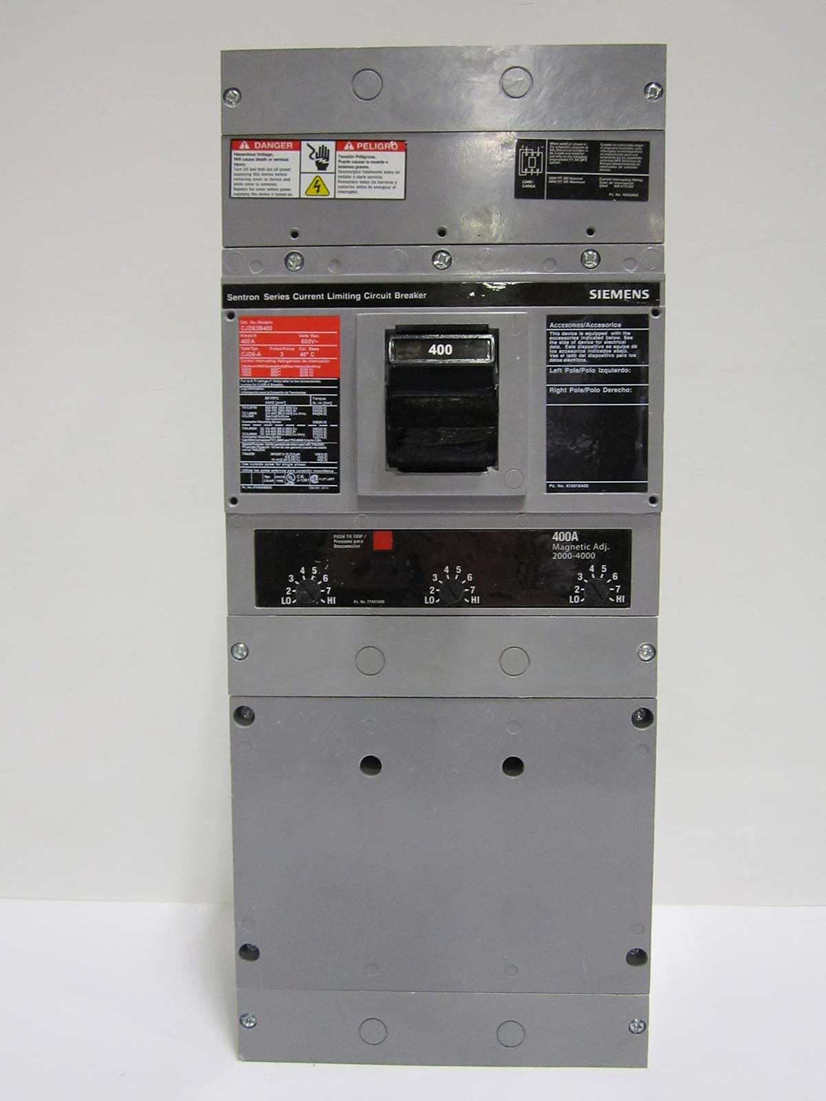 SIEMENS CJD6 CJD63B400 interruptor termomagnético 3 polos 600V 400A, negro, breaker industrial, disyuntor tripolar