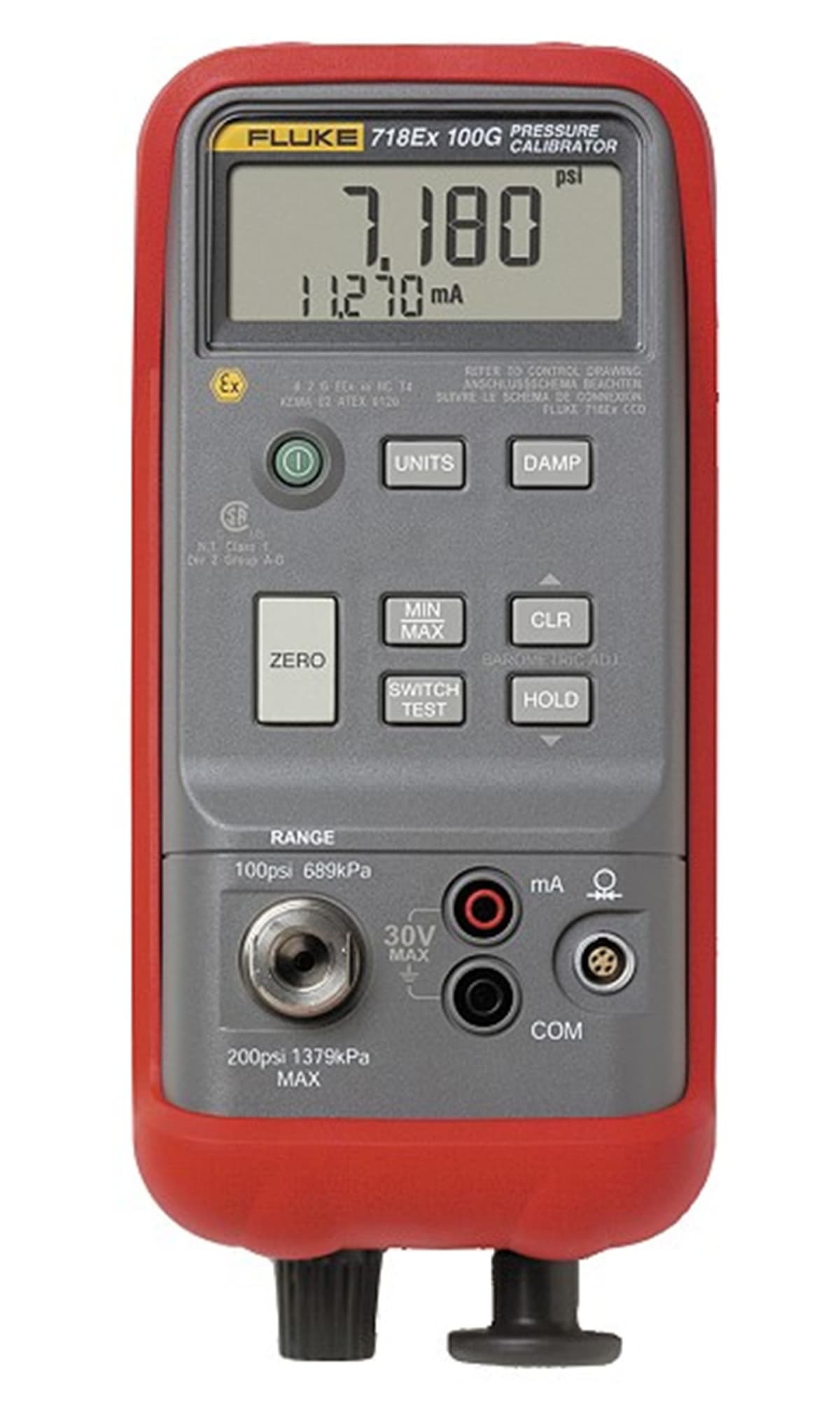 Fluke 718Ex 30 Calibrador de Presión Intrínsecamente Seguro, 30 PSIG, a Prueba de Explosión, Industrial, Exactitud Profesional