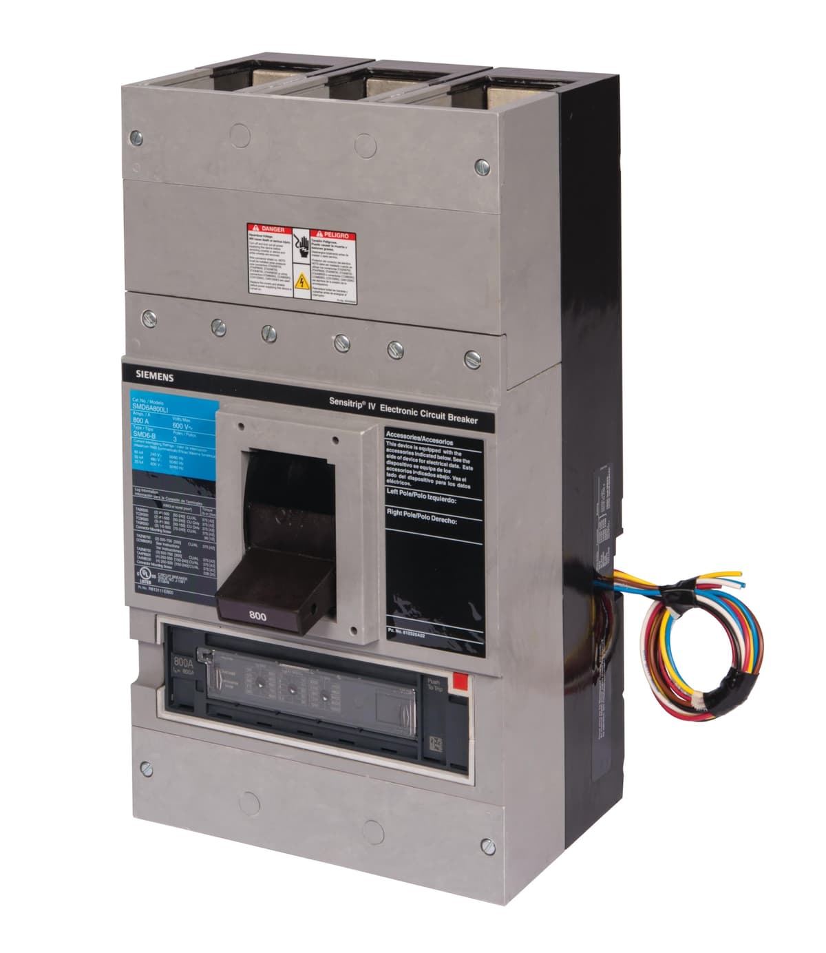 SIEMENS SMD SMD6A800LSI Interruptor Automático 3P 800A 600V 25kA LSI, Negro, Breaker Industrial, TU