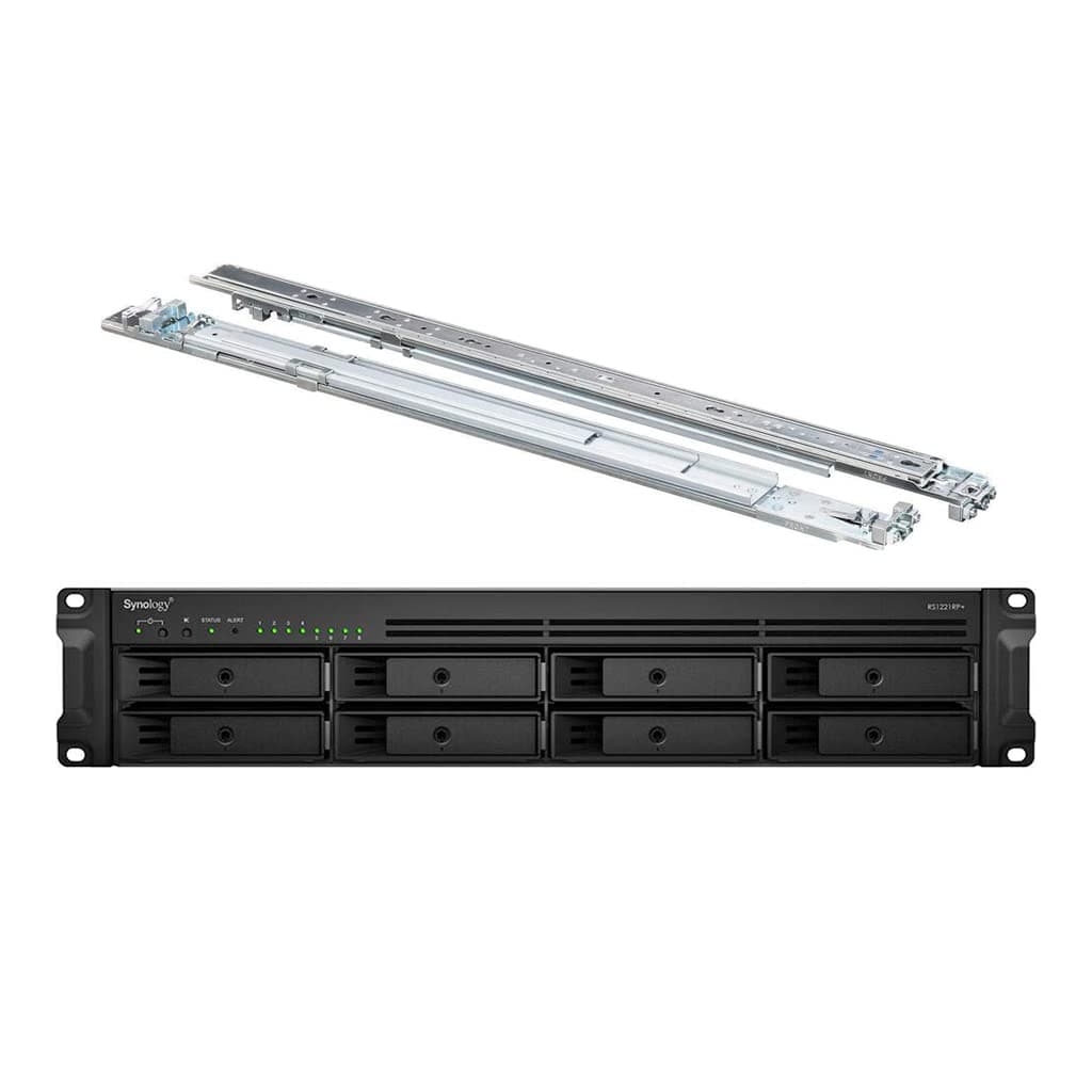 Synology RackStation RS1221RP+ servidor NAS, Ryzen 2.2GHz, 32GB RAM, 32TB SSD, 4x 1GbE LAN, fuente de poder redundante, DSM, incluye kit de rieles