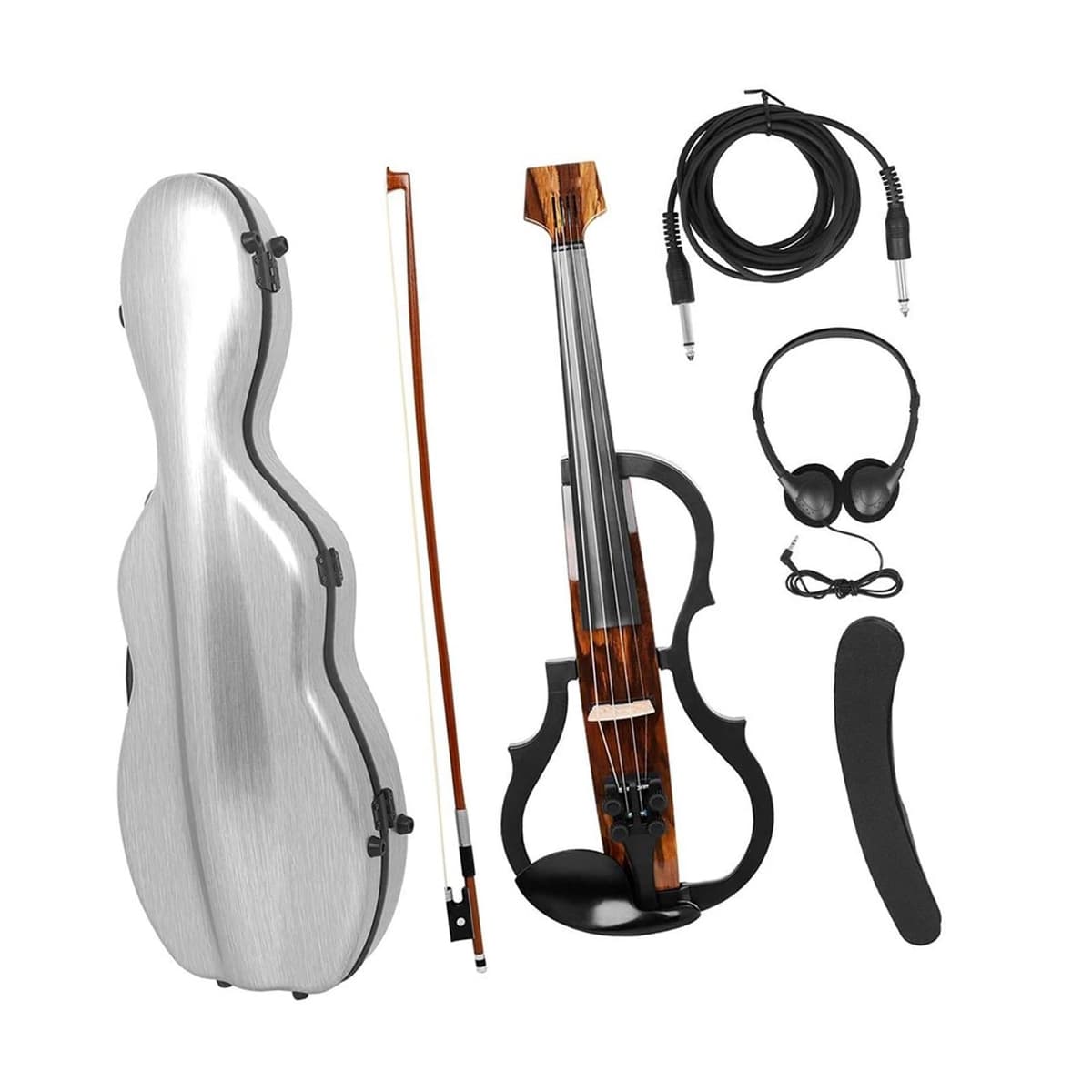 JUUTQA GANGFEIONG Violín Eléctrico 4/4 de Arce Macizo con Arco, Estuche y Accesorios de Aleación de Aluminio (1 Set)