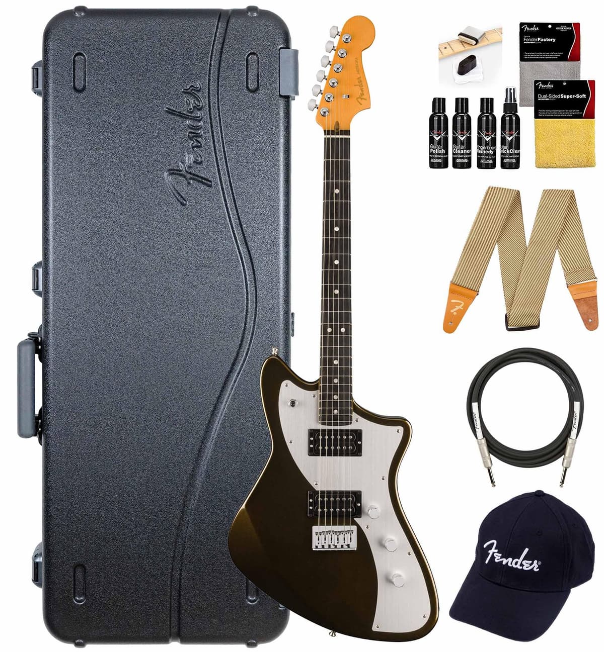 Fender American Ultra II Meteora - Texas Tea, Paquete con Estuche, Correa, Cable, Gorra y Kit de Limpieza para Guitarra 119181790