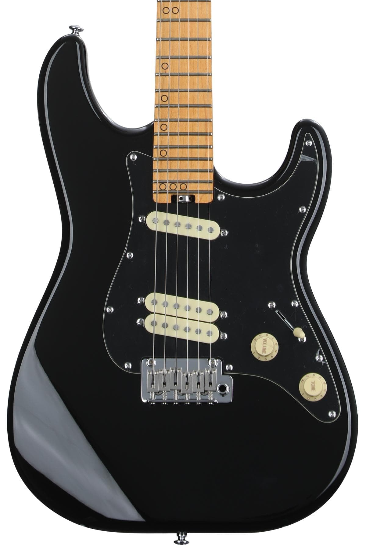 Schecter MV-6 Guitarra Eléctrica - Gloss Black, Diapasón de Arce, 6 Cuerdas, Estilo Moderno, Acabado Brillante 4201