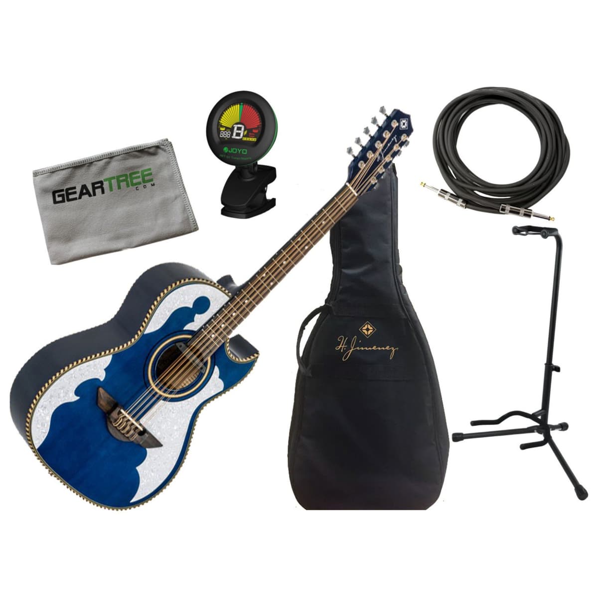 H. Jimenez Bajo Quinto LBQ4ETB Trans Blue Electroacústico con Funda, Paño y Accesorios