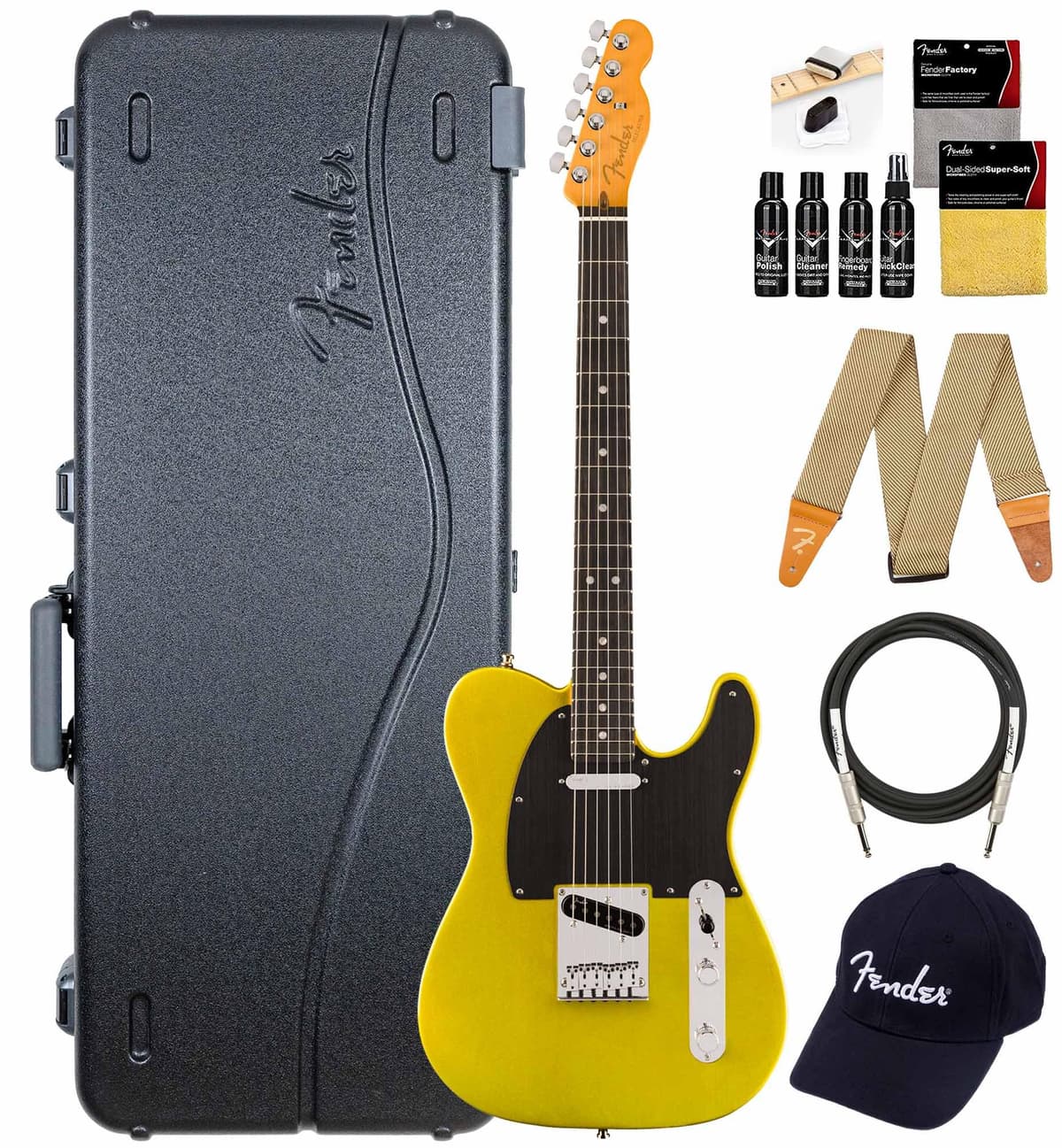 Fender American Ultra II Telecaster - Guitarra Eléctrica Solar Flare, Bundle con Estuche, Correa, Cable, Gorra y Kit de Limpieza 119171733