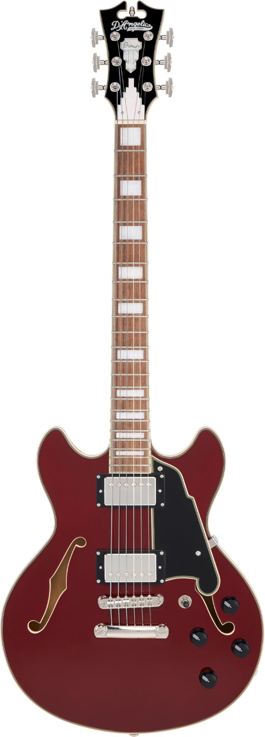 D’Angelico Premier Mini DC Guitarra Eléctrica - Burnt Red, con Stopbar Tailpiece, semi-hollow, doble cutaway 00049-00111312