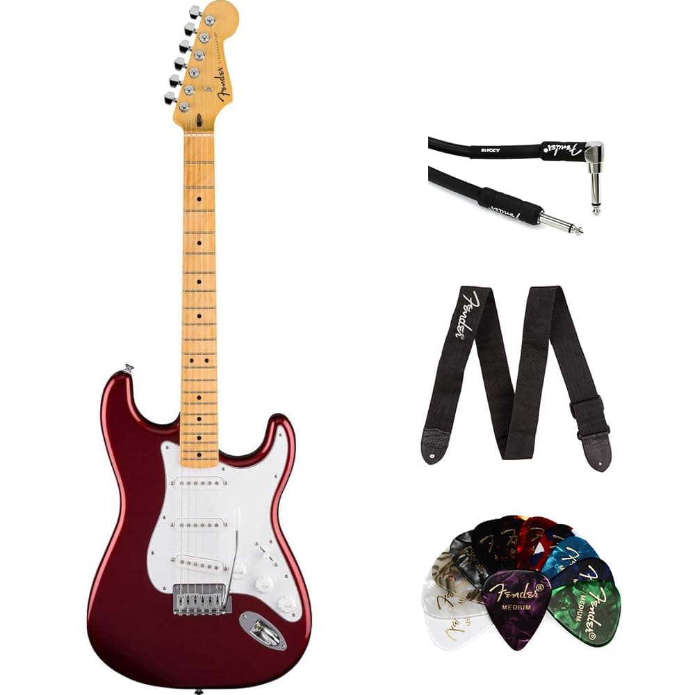 Fender Standard Stratocaster 266220571 - Guitarra Eléctrica Candy Cola, Bundle con Púas Celuloide 351 (12), Cable Instrumento 10' Negro, Correa Negra con Logo Blanco