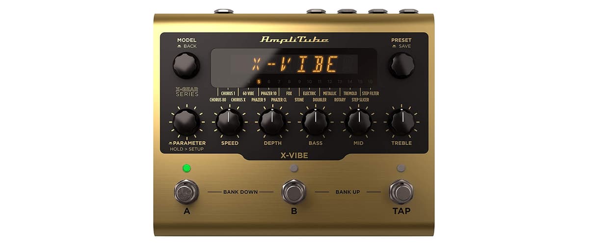 IK Multimedia AmpliTube X-VIBE Pedal de Modulación Effects Pedal para Guitarra y Bajo, Chorus, Phaser, Flanger, Vibrato, True Bypass, MIDI, USB, Software incluido