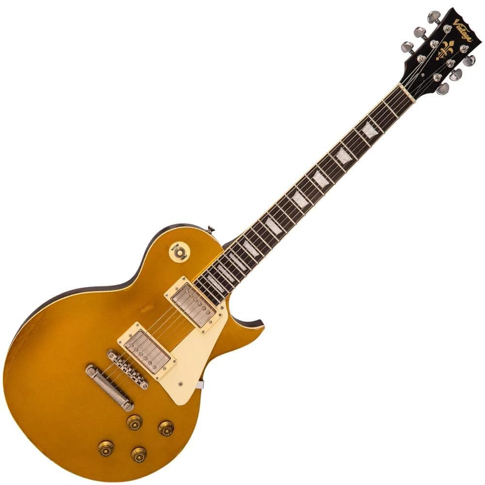 Vintage V100MRGT Guitarra Eléctrica Diestro Gold Top Envejecida (Distressed)