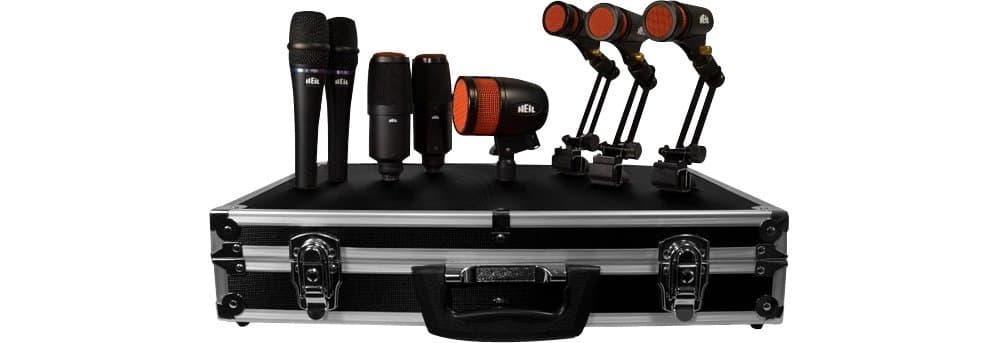 Heil Sound HDK-8 Kit de Micrófonos para Batería - set completo de micrófonos dinámicos y de bombo, ideal para estudio y vivo, incluye estuche y clips