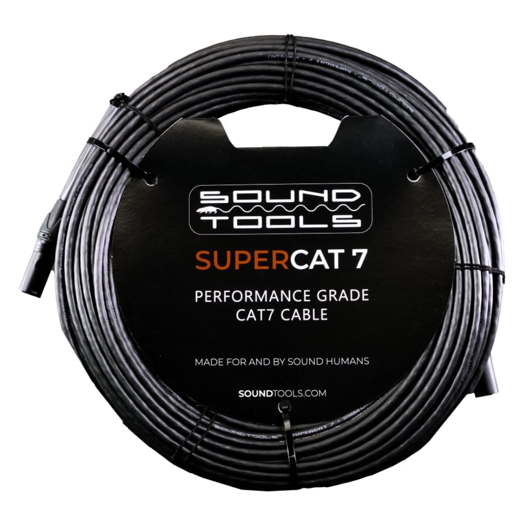 Sound Tools SuperCAT 7 Cable CAT7 blindado etherCON, rendimiento profesional, chaqueta de poliuretano flexible, conectores Neutrik (328 pies en tambor, negro)