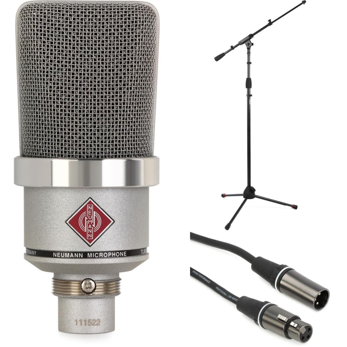 Generic Neumann TLM 102 Package - Micrófono de condensador níquel con conector XLR para estudio, cardioide, paquete completo