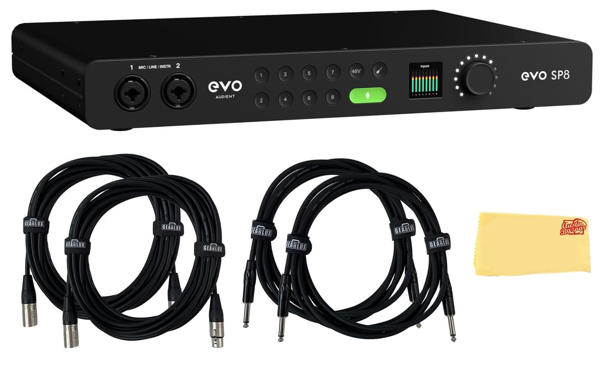 Audient EVO SP8 AUS-EVOSP8-COMBO-DLX Preamp Inteligente 8 Canales con AD/DA Bundle con 2 Cables Instrumento, 2 Cables XLR y Paño de Pulido Austin Bazaar