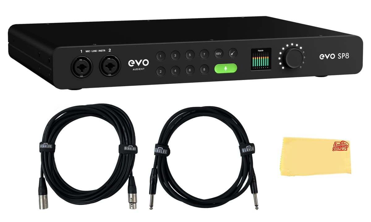 Audient EVO SP8 AUS-EVOSP8-COMBO-STD Preamplificador Inteligente 8 Canales con AD/DA Bundle con Cable para Instrumento, Cable XLR y Paño de Limpieza Austin Bazaar