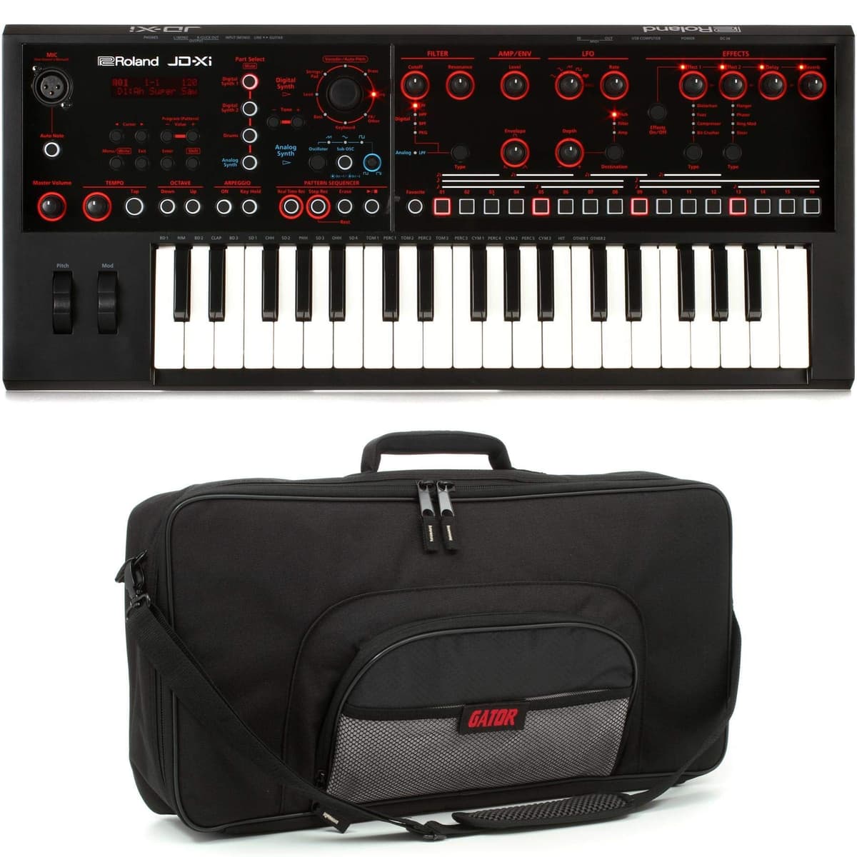 Generic Roland JD-Xi Bundle Esencial - Sintetizador Híbrido Analógico/Digital, Secuenciador, Vocoder, Micrófono, Accesorios Completo
