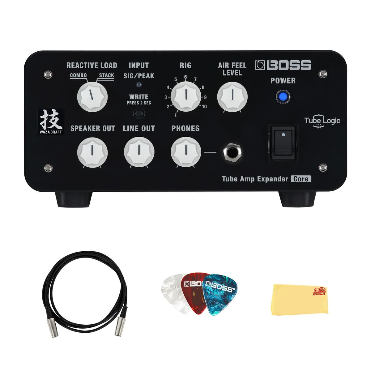 BOSS Waza W-TAE-CORE-COMBO Expander para Amplificador de Tubos Bundle con Cable MIDI, Uñetas y Paño de Pulido Austin Bazaar
