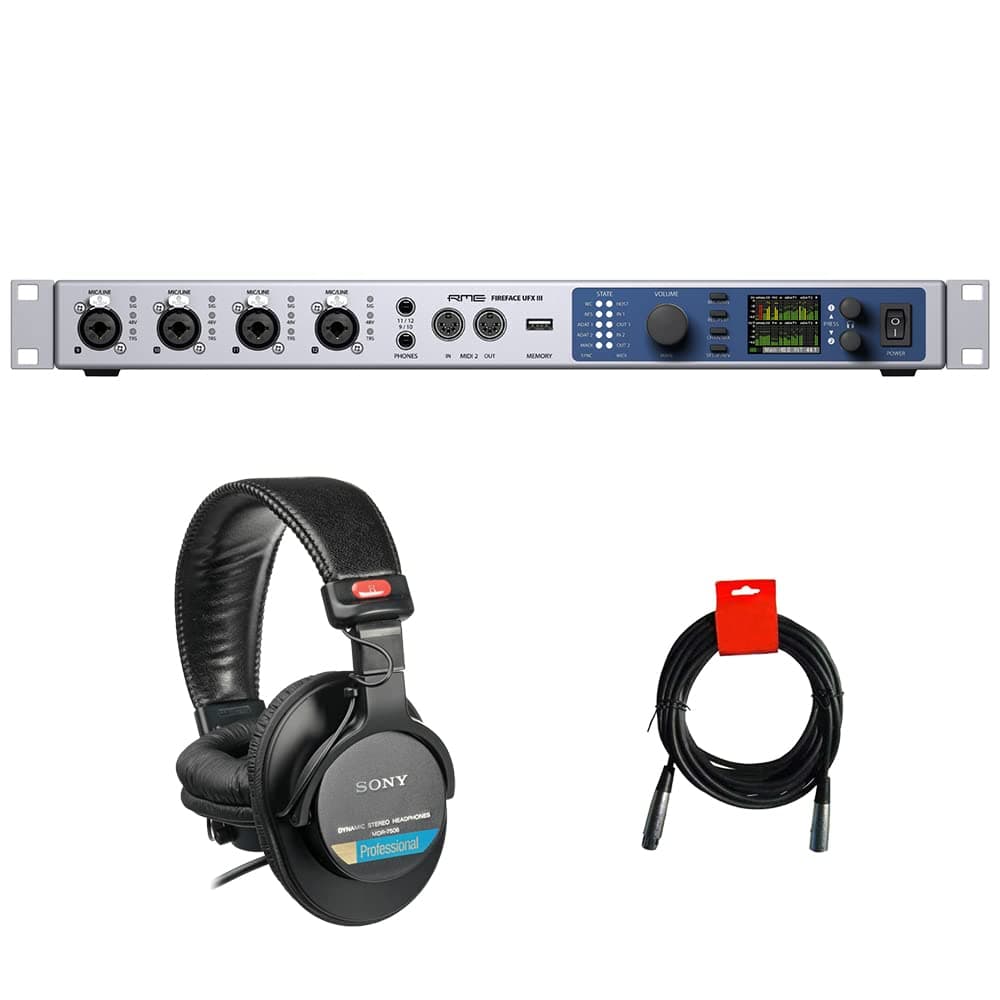 Kellards FIREFACE UFX III Interfaz de Audio 188 Canales USB 3.0 + Audífonos MDR-7506 y Cable XLR-XLR Bundle