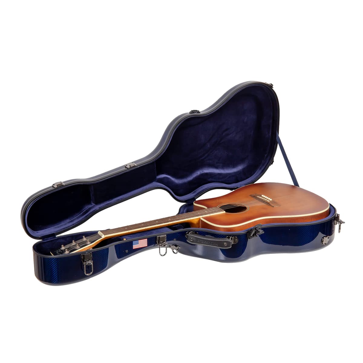 Crossrock Air Carbon Series CRF6030DBL-USF Estuche para Guitarra Acústica Dreadnought, 100% Fibra de Carbono, Flight Case con Funda Protectora, Versión Bandera de EE.UU. - Azul CRF6020DBL-USF