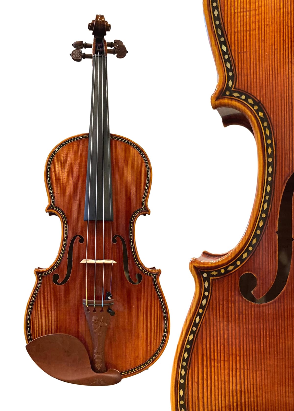 D Z Strad 601F Violín con cuerdas Dominant, doble fileteado con incrustación de puntos y diamantes