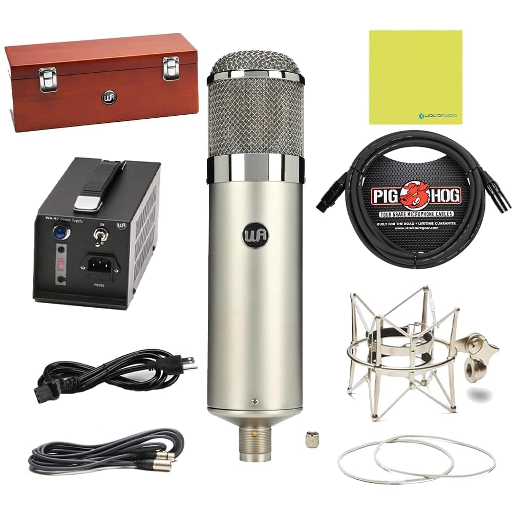 Liquid Audio WA-47 CABLE BUNDLE Micrófono de Condensador a Válvula estilo ‘47 con Cápsula True 47, Bundle con Shock Mount, Cable XLR Pig Hog 8mm y Paño de Limpieza