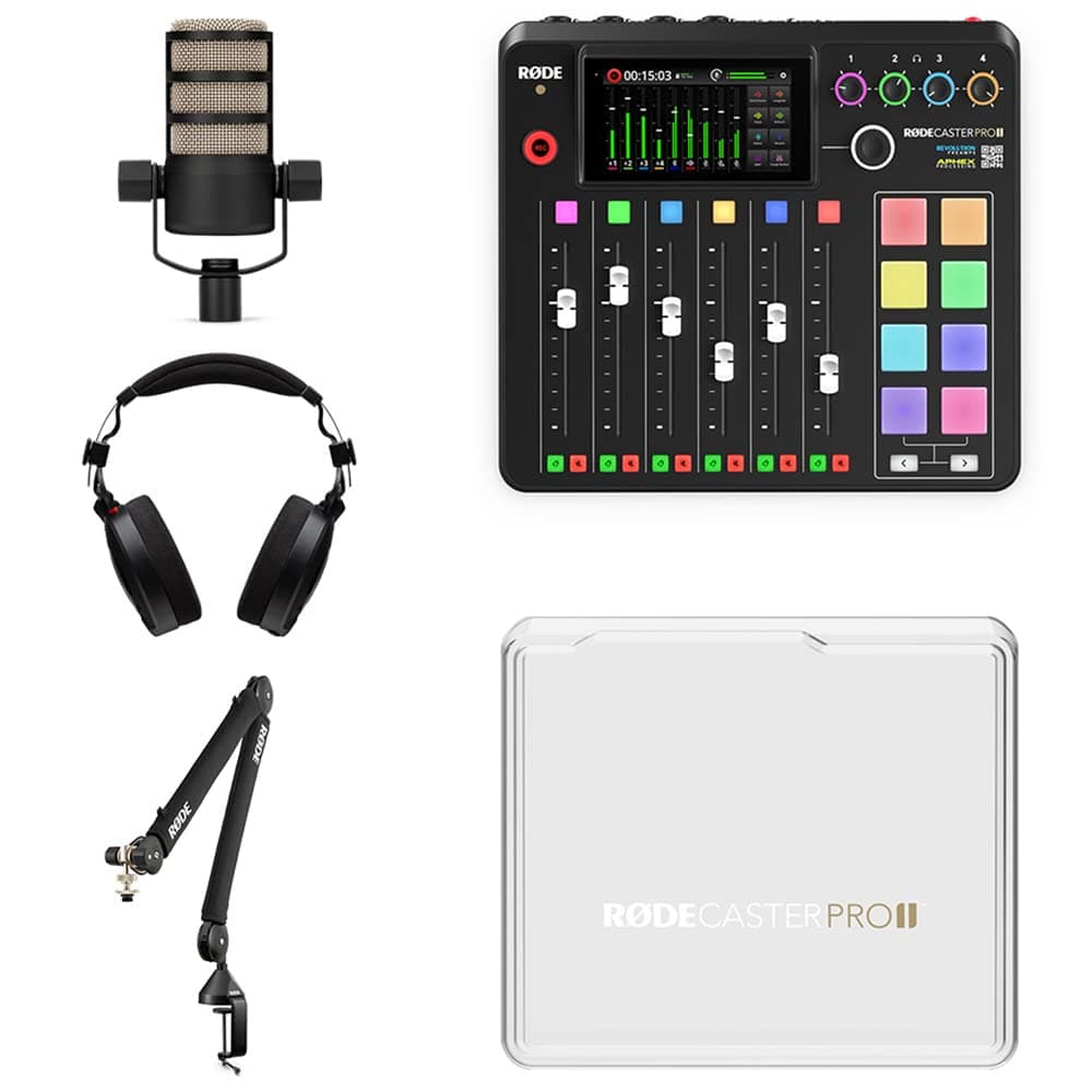 Rode RØDECaster Pro II Solo Bundle - Consola de Podcasting y Streaming Profesional, Interface de Audio USB, Grabación Multicanal, Pads Programables, Procesamiento APHEX, Ideal para Creadores de Contenido y Estudio Home RCPII