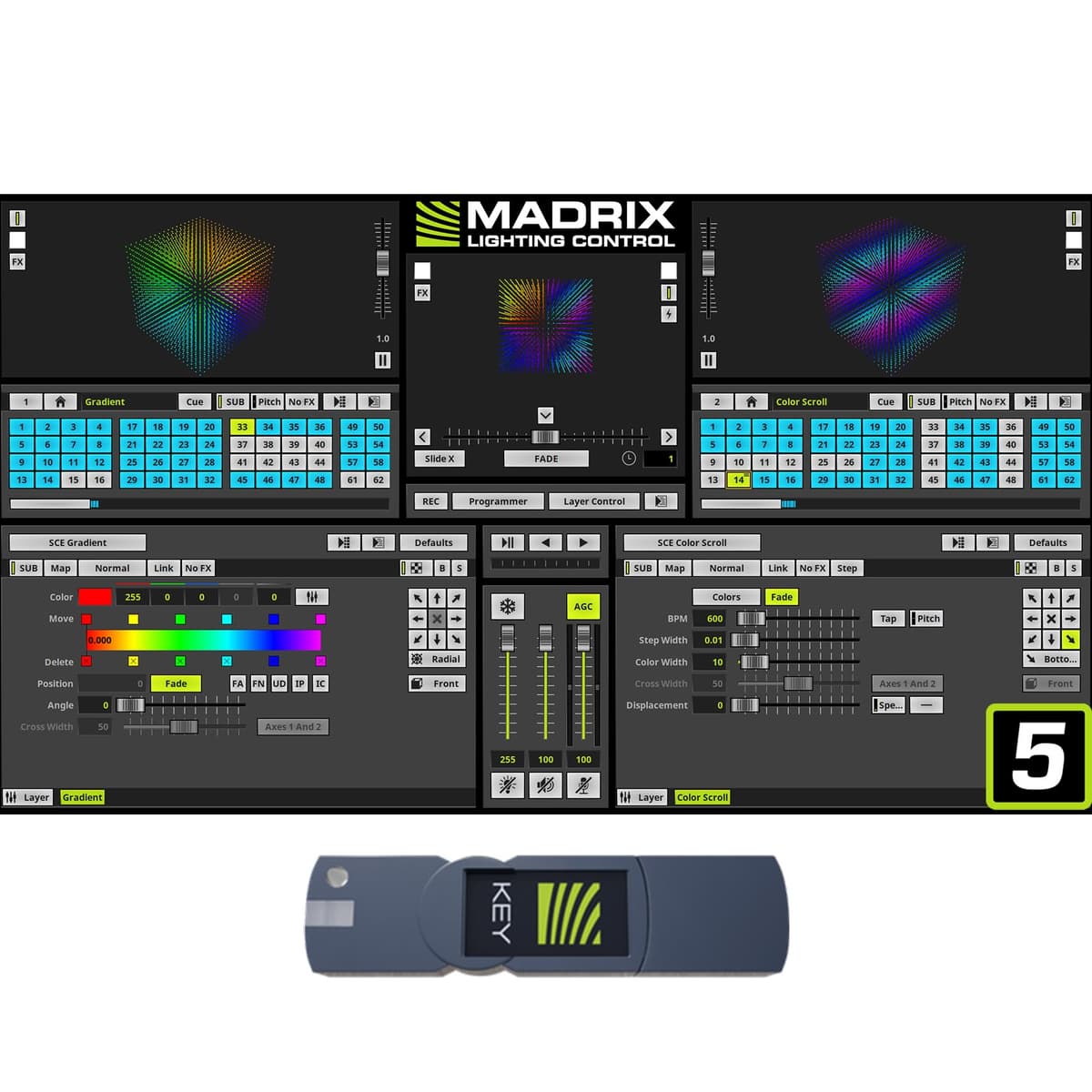 SIRS-E MADRIX 5 IA-SW-005004 Licencia Professional + Key Bundle - 128 Universos DMX (65,536 Canales) para Iluminación Digital y Control DMX/RDM