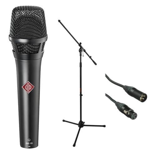 Neumann KMS 105 4332800790 - Micrófono Condensador Vocal para En Vivo (Negro) con Cable XLR y Soporte de Micrófono