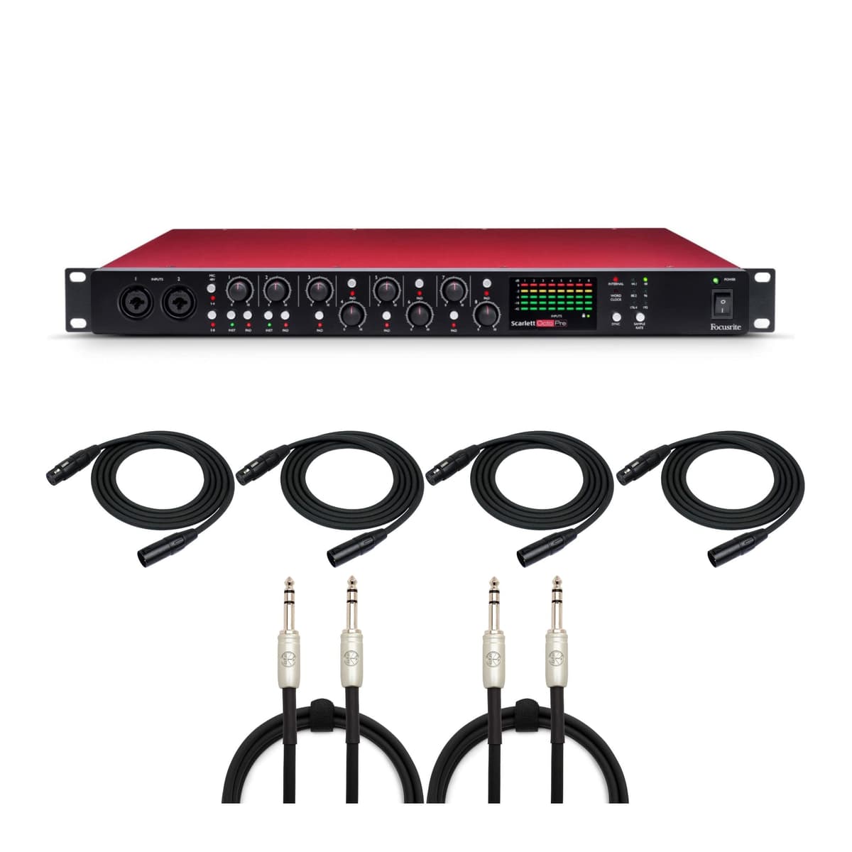Focusrite Scarlett OctoPre ASCAROCTOPREK2 - Expansión de 8 preamplificadores de micrófono, bundle con cables XLR FocusProAudio (25 pies) y cables TRS 1/4" (6 pies) - 7 piezas