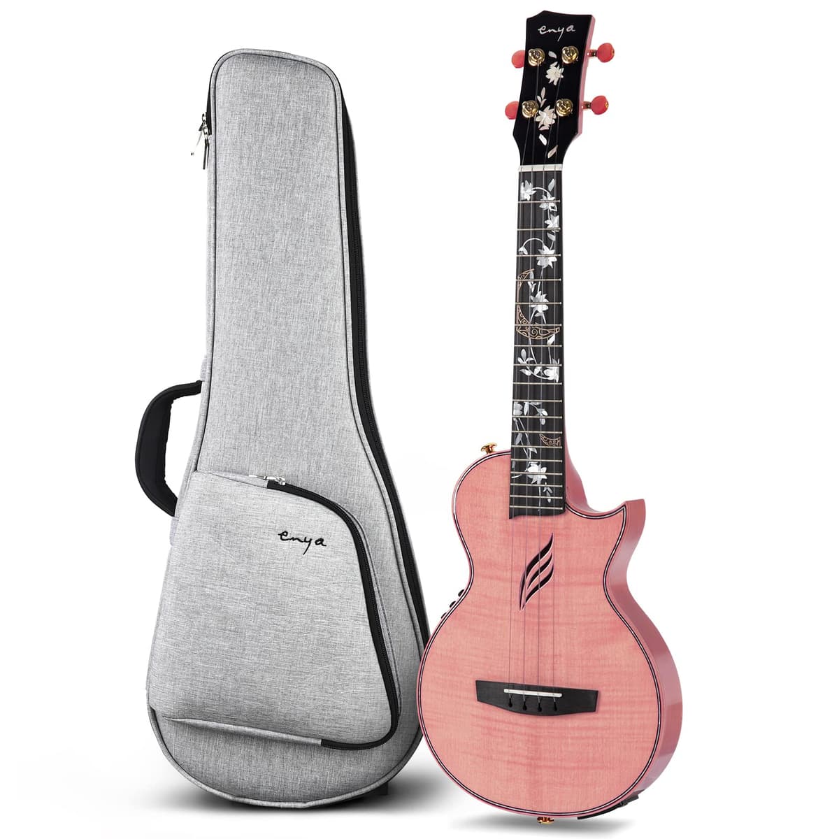 Enya EUT-E6/PK Ukelele Tenor Sólido de Arce Flameado con Pickup AcousticPlus Integrado y Estuche Deluxe