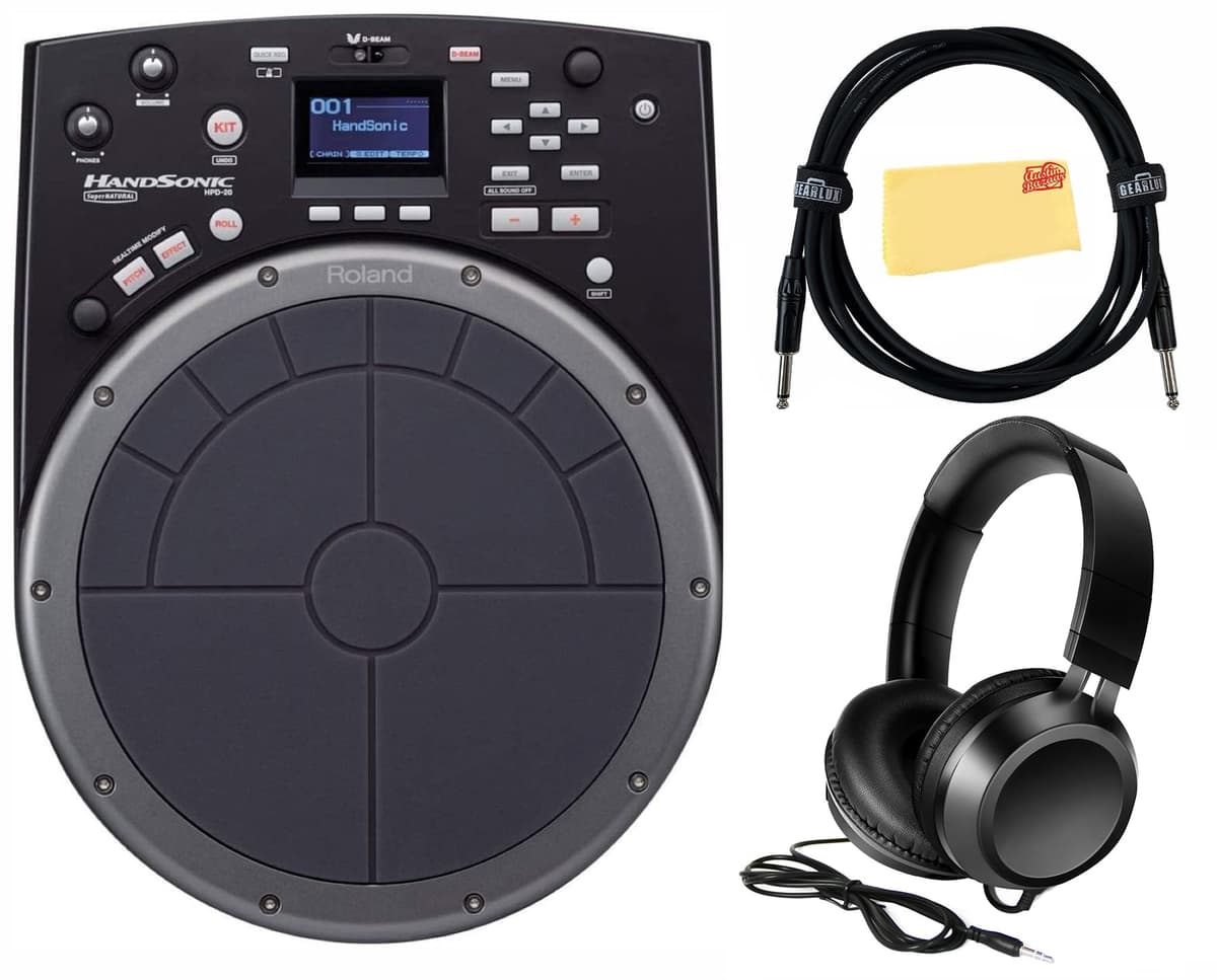 Roland HandSonic HPD-20 - Percusión Digital de Mano Bundle con Audífonos, Cable para Instrumento y Paño de Pulido Austin Bazaar AUS-HPD-20-COMBO-STD