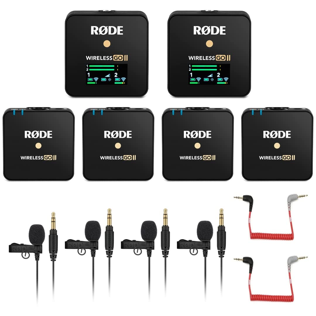 StreamEye Rode Wireless GO 2 Sistema de Micrófonos Inalámbricos Digitales Dual Compacto (Par) con 4 Micrófonos de Solapa Lavalier GO y 2 Cables SC7 TRRS para Grabación y Streaming